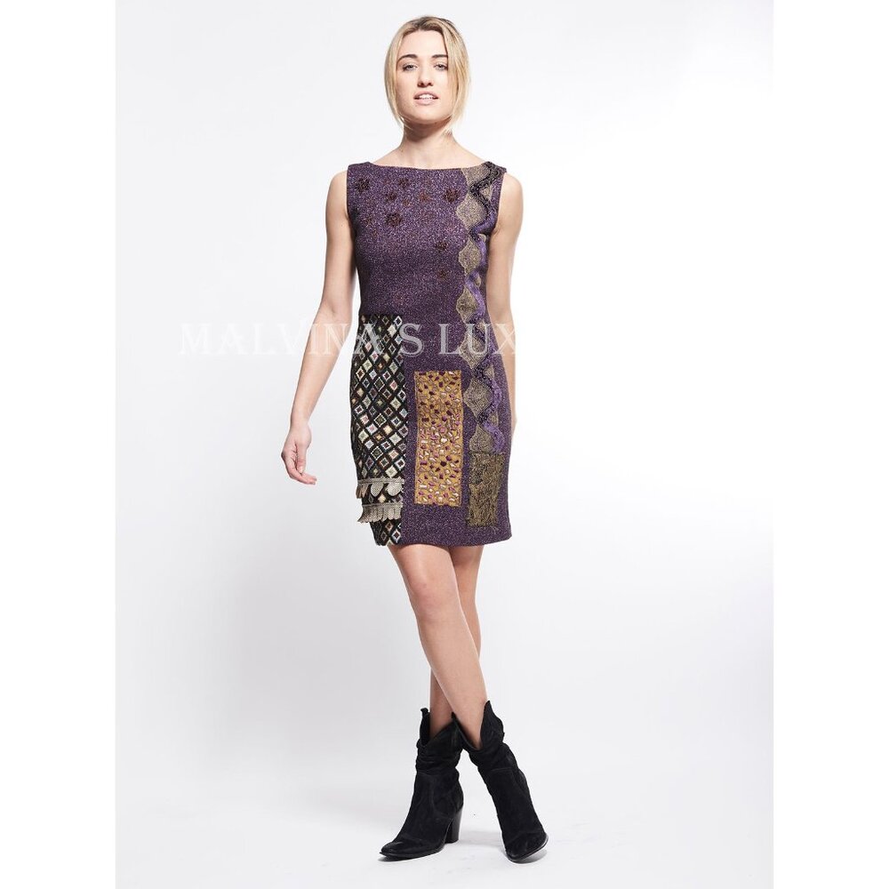 SAVE THE QUEEN DRESS EMBELLISHED SHEATH COTTON WOOL BLEND sz S SMALL